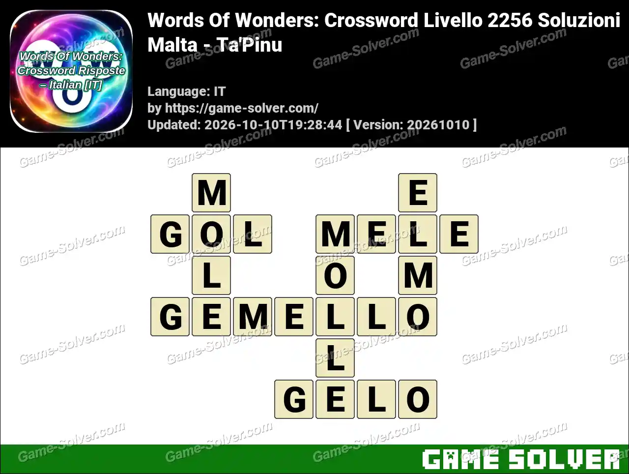 Words Of Wonders: Crossword Livello 2256 Soluzioni – Malta – Ta’Pinu
